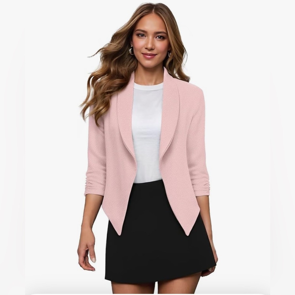 NWT-Hybrid Lightweight Open Front
 3/4 Ruched Sleeve Work Office Blazer Jacket